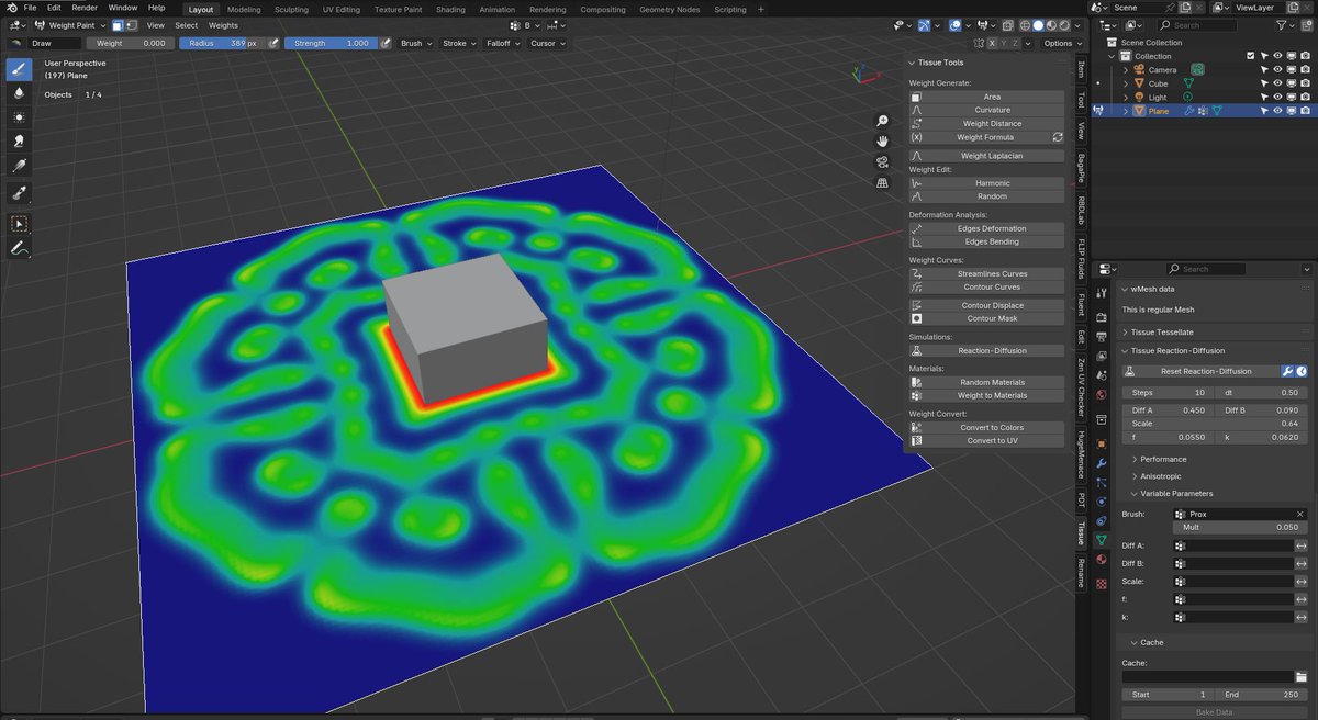 ShadedVertex's tweet image. I may have an idea for a future animation video 👀
Reaction diffusion done with Tissue addon
#blender3d #b3d #reactiondiffusion #simulation #3d #digital3d #3dart #abstract #abstract3d #3dabstract #abstractart #cg #cgi #3dcg #3danimation