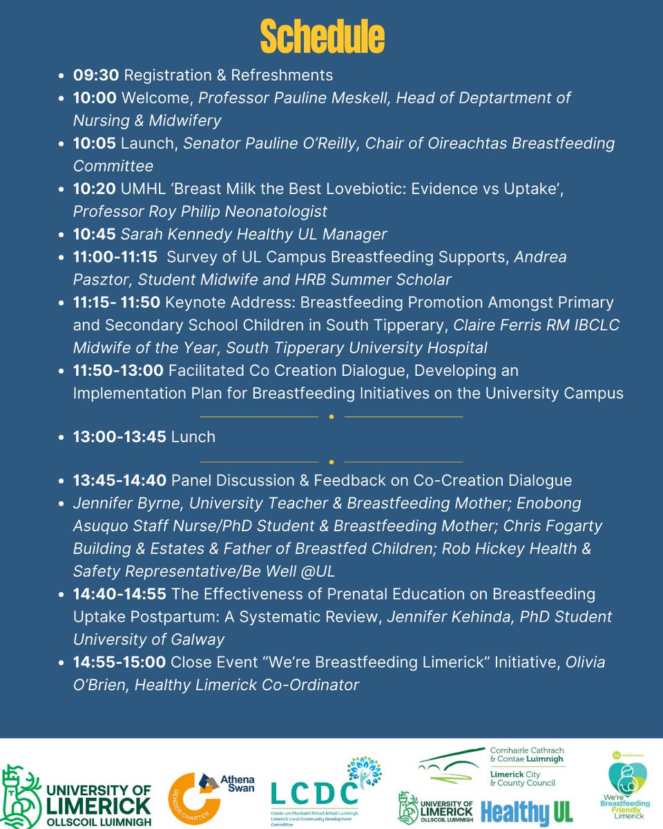 School of Nursing and Midwifery, UL (@nursingmid_ul) on Twitter photo 'Promoting Breastfeeding for Future Generations: The Role of Practioners and Students on Campus and The Wider Community'
Secure your place by scanning the QR code or via the following link: forms.office.com/e/uLV9wsbTj9
See flyer for more information.
For queries, contact nm@ul.ie 'Promoting Breastfeeding for Future Generations: The Role of Practioners and Students on Campus and The Wider Community'
Secure your place by scanning the QR code or via the following link: forms.office.com/e/uLV9wsbTj9
See flyer for more information.
For queries, contact nm@ul.ie