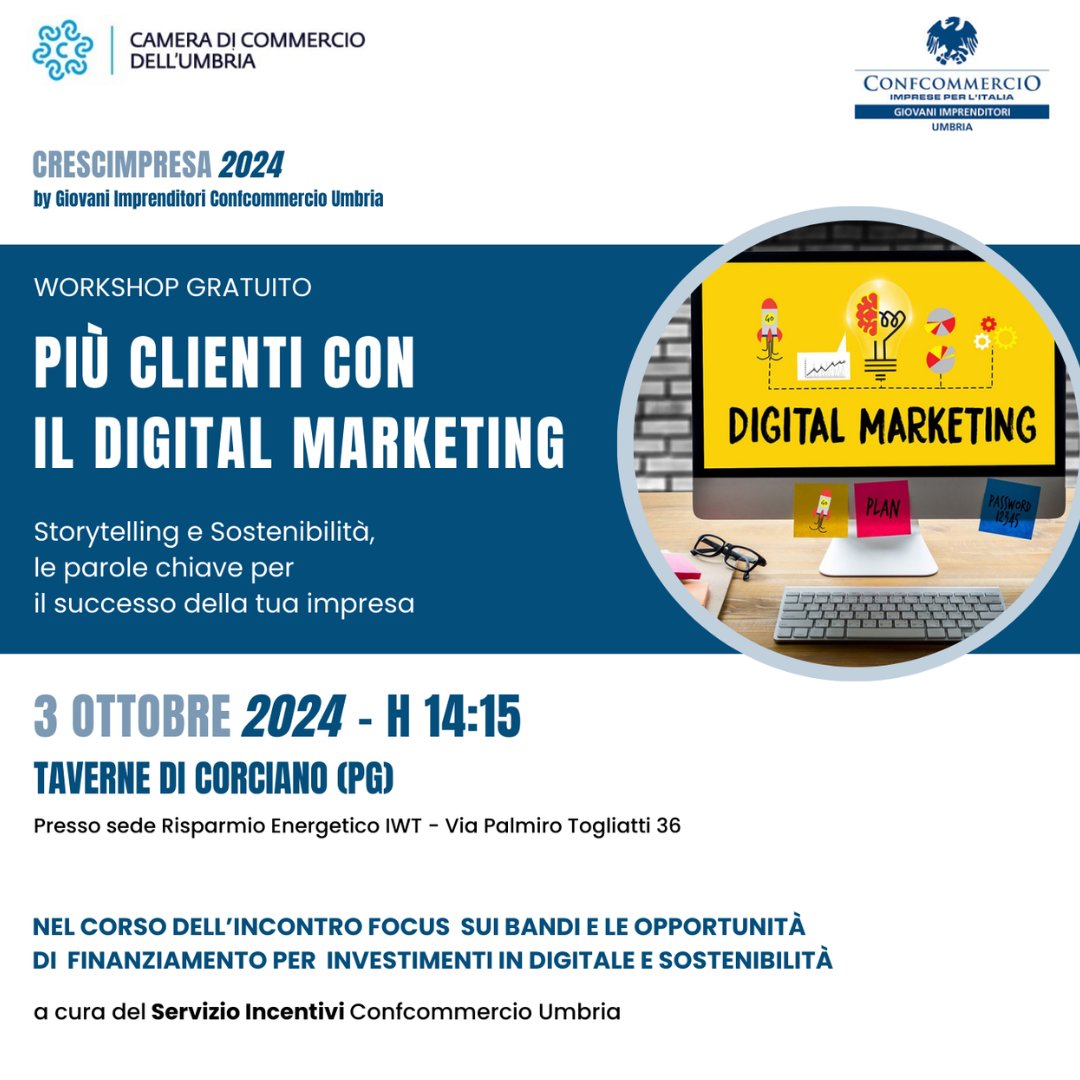 Iscriviti al nuovo #workshop gratuito #Crescimpresa  eventbrite.it/e/biglietti-pi… 
Focus anche su #risparmioenergetico e #bandieincentivi  confcommercio.umbria.it/piu-clienti-co…