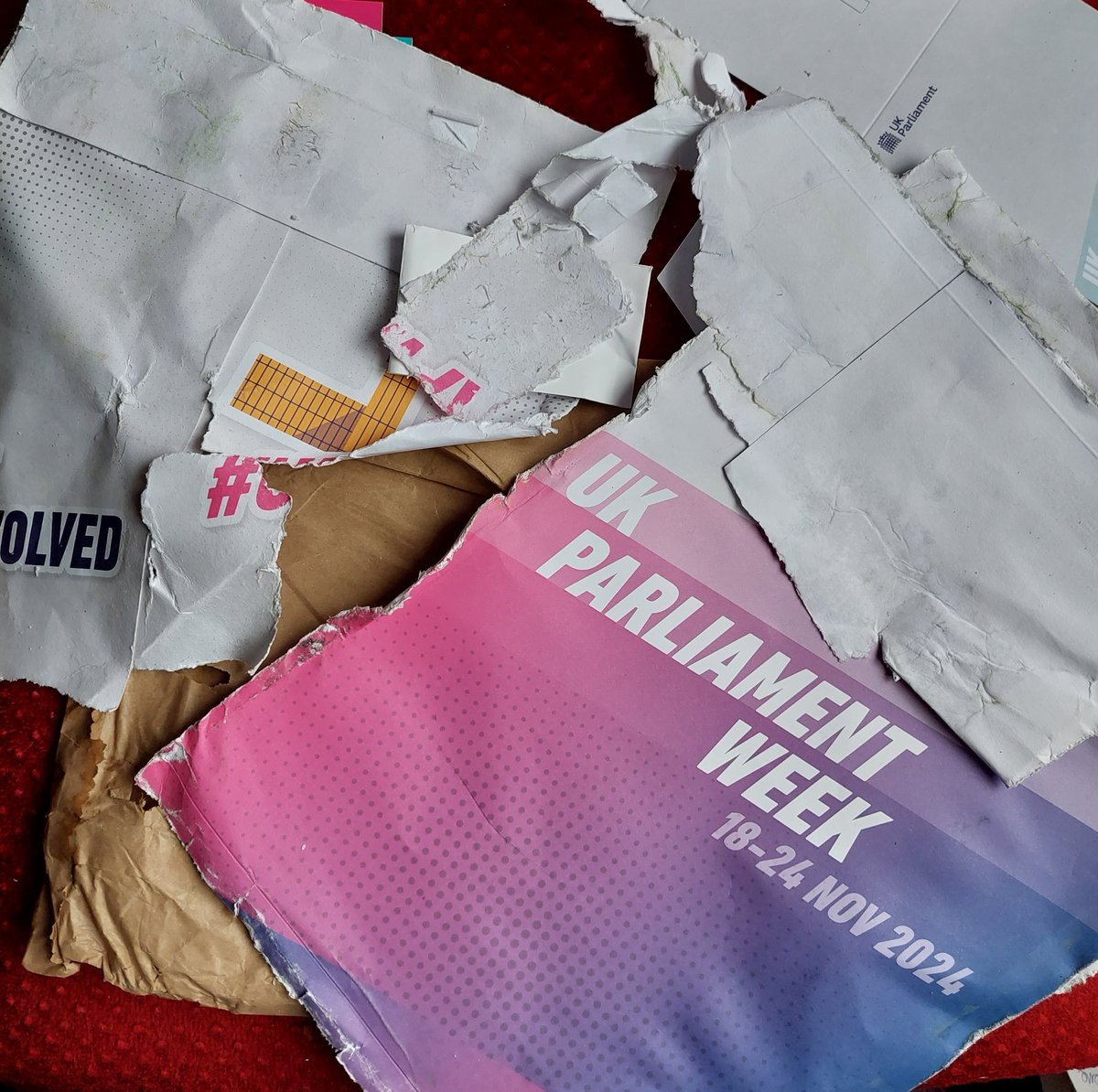 EmmaSysum's tweet image. Thanks @RoyalMail my #UKParliamentWeek pack is so soaking wet, only the straps in the bunting has survived intact. I know it raining, but did you drop it in a puddle first? #soggy