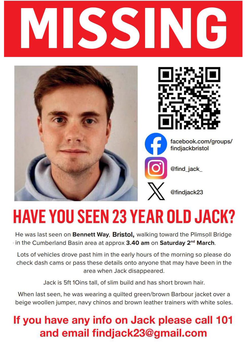 Jack O’Sullivan went missing after a Saturday night out in Bristol (2 March) - he text his mum to say he was fine and getting a taxi home…he never arrived.
Jack’s mum Catherine and his brother Ben join me in the studio tonight <a href="/SkyNews/">Sky News</a> 8pm
#findjack 
<a href="/findjack23/">Find Jack O'Sullivan</a>
