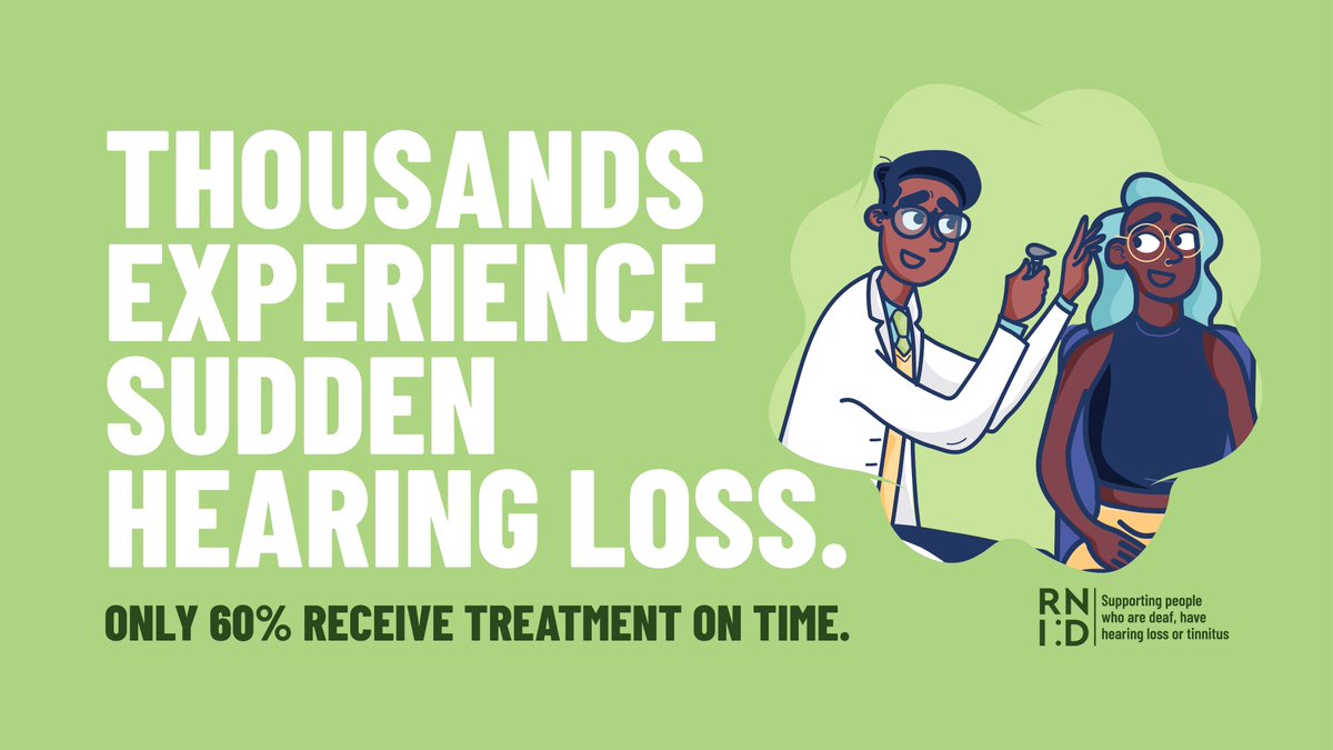 RNID's tweet image. Thousands of people in the UK experience sudden hearing loss, but too many don't receive treatment on time.

New research from the @uclh found that patients who received steroids within seven days were five times more likely to fully recover their hearing.