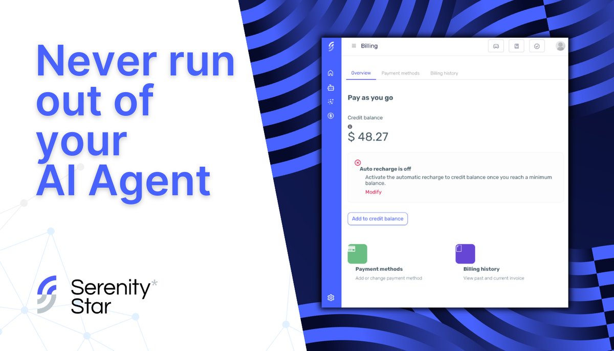 SerenityStar_AI's tweet photo. 🌟Never run out of service with Serenity Star! Auto-payments now ensure your platform is always ready.

👉Try SerenityStar https://t.co/f9vIYcyQXe

#SerenityStar #AutoPayments #AlwaysOn #chatbot #AI #ArtificialInteligence https://t.co/x8PMpwPqqt