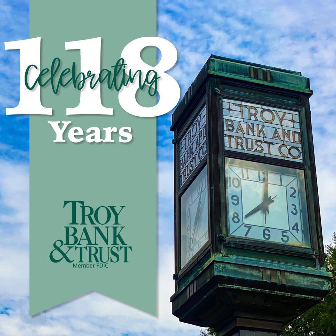 John_R_Ramage's tweet photo. Today marks the 118th anniversary of Gov Henderson opening the doors on the #BigGreenMachine that is #TroyBankAndTrust! 118 years down and forever to go!! https://t.co/97DoT9ATHR