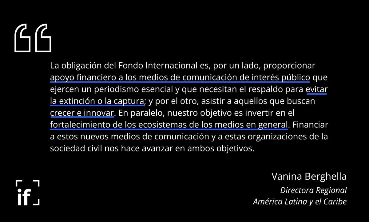 TheIntlFund's tweet photo. El Fondo Internacional anunció el apoyo a cinco medios y organizaciones en América Latina. Este nuevo compromiso de recursos aumenta la inversión total del Fondo para el periodismo de interés público en América Latina a casi USD 5 millones
Leer más ➡️
https://t.co/eJwPeFw7xj https://t.co/6FcdZIlnXd