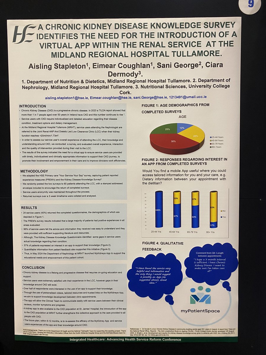 Aisling Stapleton (@ash_mairead) on Twitter photo Proud to represent the nephrology service at MRHT today at the #HSEConference24
Presenting our poster on the introduction of a digital app for our service users with end stage kidney disease <a href="/HSEDubMidlands/">HSE Dublin and Midlands</a> <a href="/HSELive/">HSE Ireland</a> <a href="/WeHSCPs/">National HSCP Office, HSE</a> Proud to represent the nephrology service at MRHT today at the #HSEConference24
Presenting our poster on the introduction of a digital app for our service users with end stage kidney disease <a href="/HSEDubMidlands/">HSE Dublin and Midlands</a> <a href="/HSELive/">HSE Ireland</a> <a href="/WeHSCPs/">National HSCP Office, HSE</a>