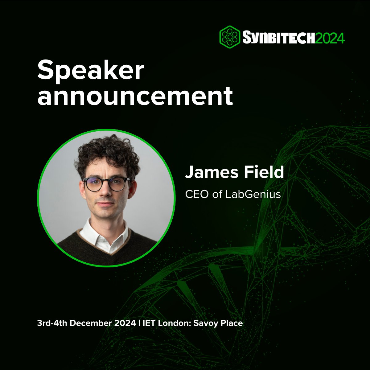SynbiCITE's tweet image. We're pleased to announce that James Field, CEO of LabGenius will be speaking at SynbiTECH 2024!
Secure your ticket now: synbitech.com/book-tickets
#SynbiTECH24 #SynBio #SyntheticBiology