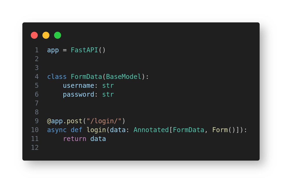 FastAPI's tweet image. Are you ready for a big release? 🤩

Here&apos;s 0.113.0, with a long-awaited feature ✨

Declare form fields with @pydantic models 🚀

fastapi.tiangolo.com/tutorial/reque…