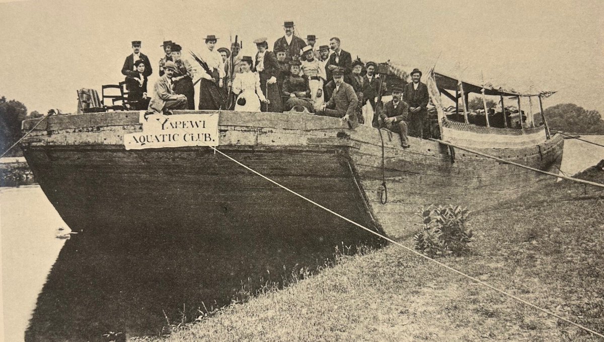 DRCanalComm's tweet image. #ThrowbackThursday A few poles, canvas for awning, chairs and blankets could transform a drab canal boat into a vehicle for a pleasure journey on the D&amp;amp;R Canal. Canal excursions for a day or week were popular from 1880-1905. Some groups published humorous logs of the adventures.