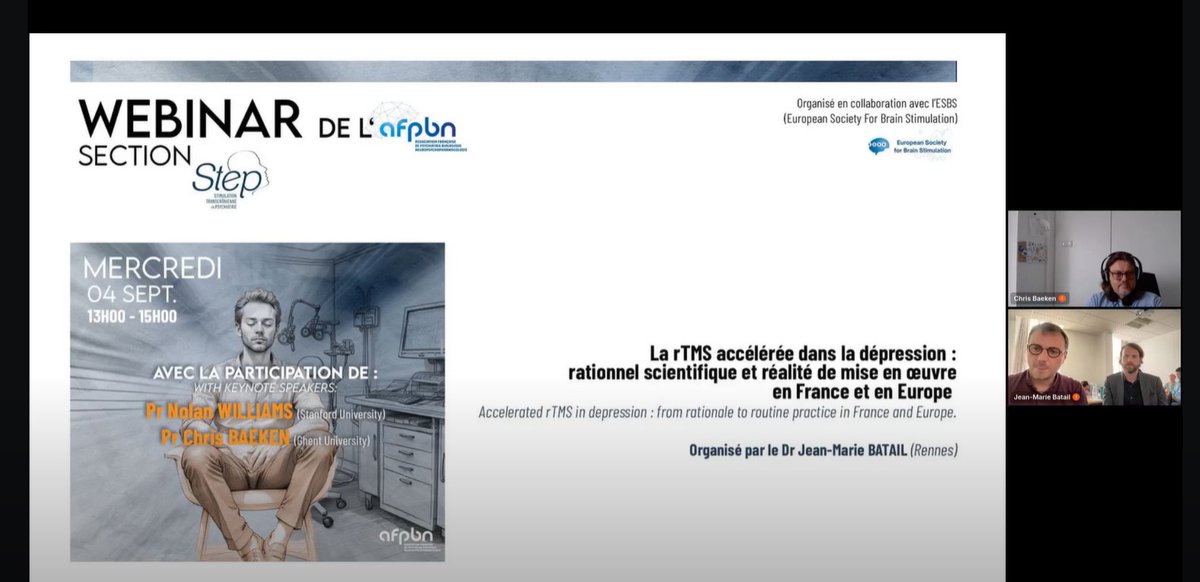 🎥 REPLAY !

Le replay du webinar de la section STEP de l'AFPBN "La rTMS accélérée dans la dépression" est disponible !

Cliquez pour voir le replay : shorturl.at/8NYWb

Toute l'actualité des webinars de l'AFBPN : afpbn.org/category/actus/