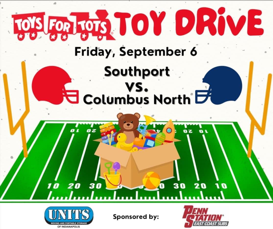 Southport High School Sports Medicine (@southporths_atc) on Twitter photo Penn Station, The Marines and UNITS Moving and Portable Storage of Indianapolis will be at entrances this Friday collecting toys and handing out cookies & coupons.
Come & support your <a href="/SHSCardinalFB/">Southport Football</a> team for our homecoming game & donate a new unused toy to a child in need! Penn Station, The Marines and UNITS Moving and Portable Storage of Indianapolis will be at entrances this Friday collecting toys and handing out cookies & coupons.
Come & support your <a href="/SHSCardinalFB/">Southport Football</a> team for our homecoming game & donate a new unused toy to a child in need!