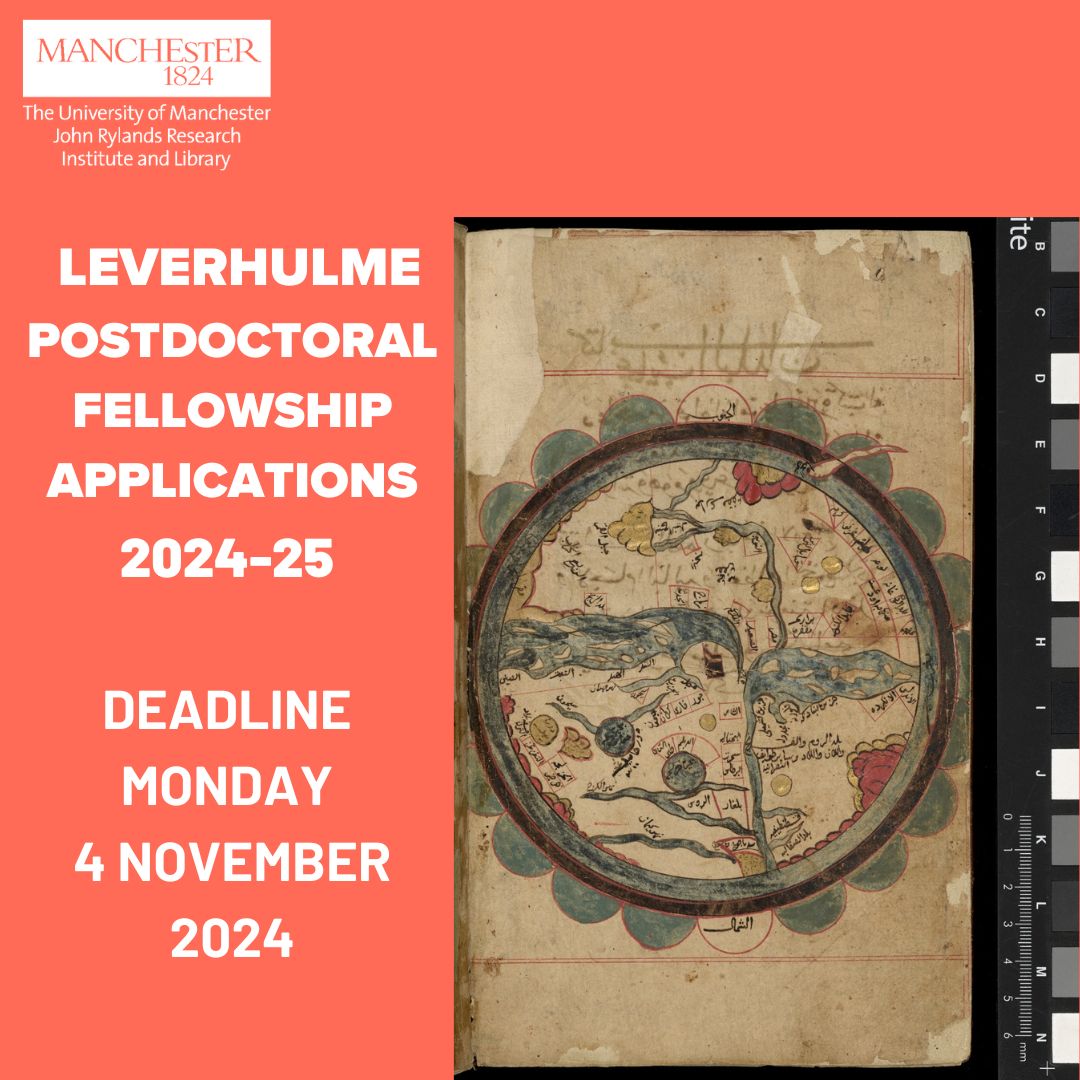 We welcome applications to The Leverhulme Trust Early Career Fellowship scheme for research projects from any discipline that are linked to the world-class Special Collections of the University of Manchester Library. Deadline 04/11/24: library.manchester.ac.uk/rylands/resear…