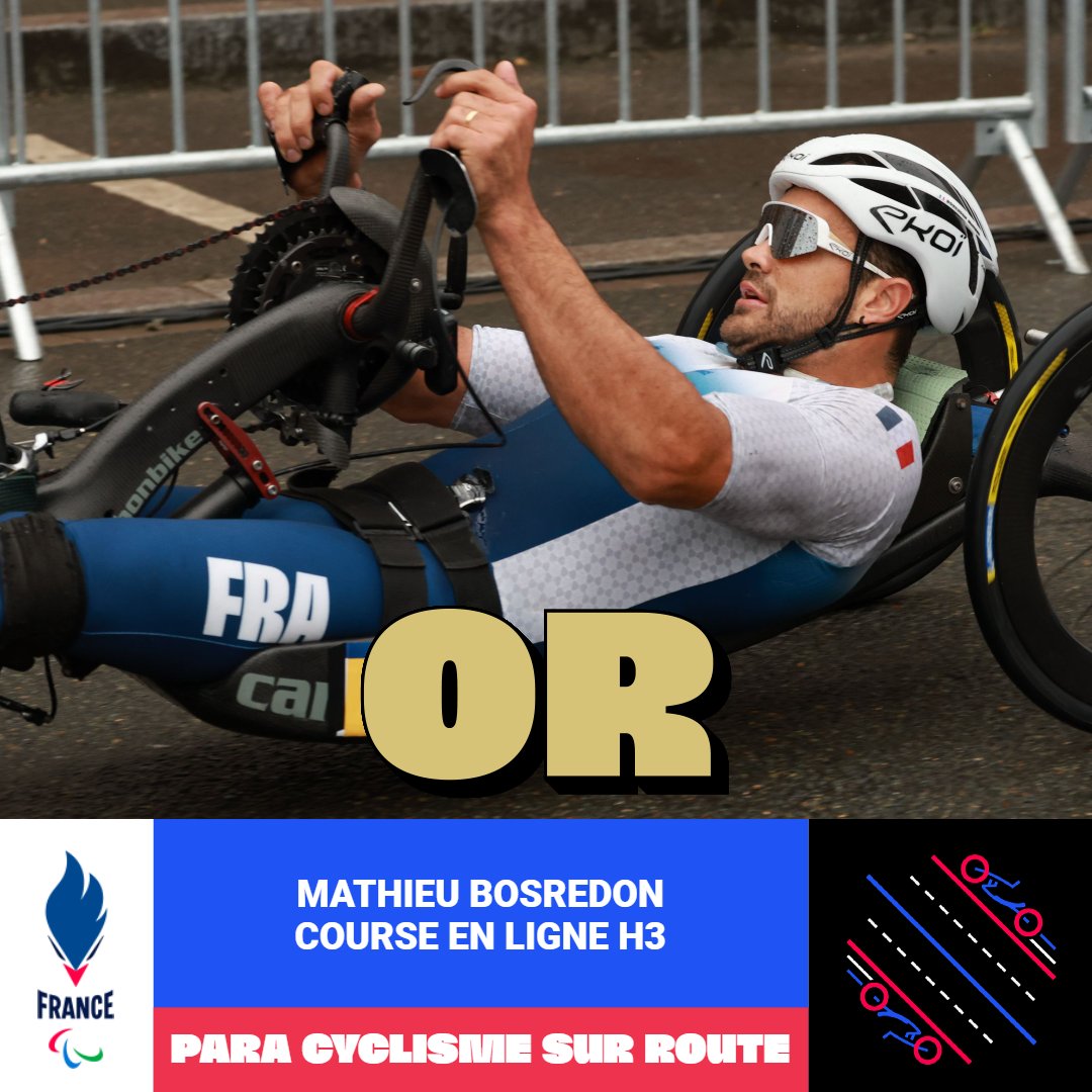 LE DOUBLÉ POUR MATHIEU BOSREDON 🥇

Mathieu Bosredon nous offre une deuxième médaille d'or en para cyclisme sur route en course en ligne catégorie H3 !

#AllezLesBleus #Paris2024