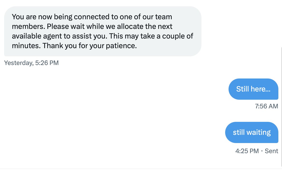 grant3007's tweet photo. @AerLingus 23hrs I've been waiting on someone to speak to me on DMs! Not sure why I'm bothering... https://t.co/kJCETGgHUb