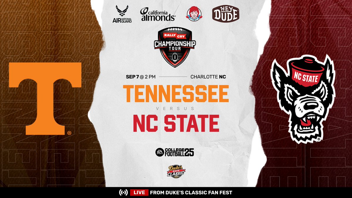 🎮Get in the game… College Football 25, that is! Fans at the Duke’s Mayo Classic <a href="/NCState/">NC State University</a> this weekend will be able to represent their team and score some touchdowns inside the Rally Cry Championship Tour. 🏈

#CFB25