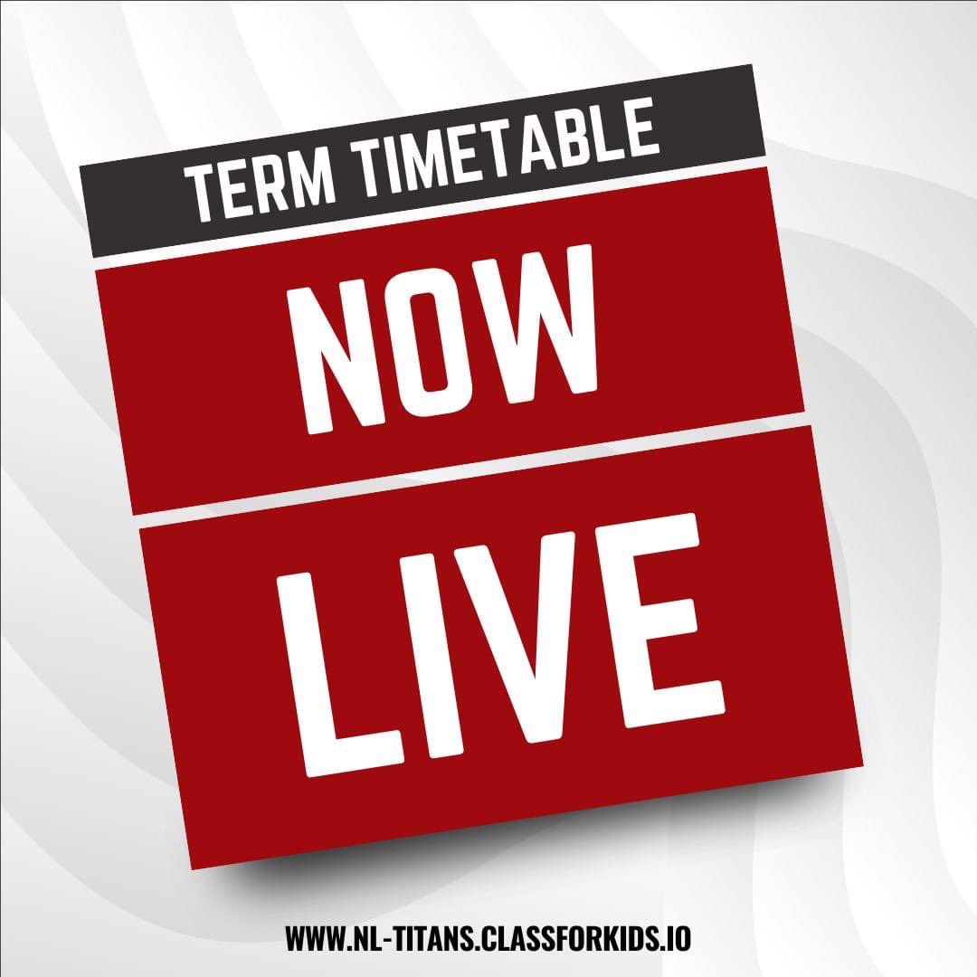 TERM-TIMETABLE NOW LIVE! 🏀

Our revamped Term-Timetable is now active on our booking website at ClassForKids. 

To book - nl-titans.classforkids.io
