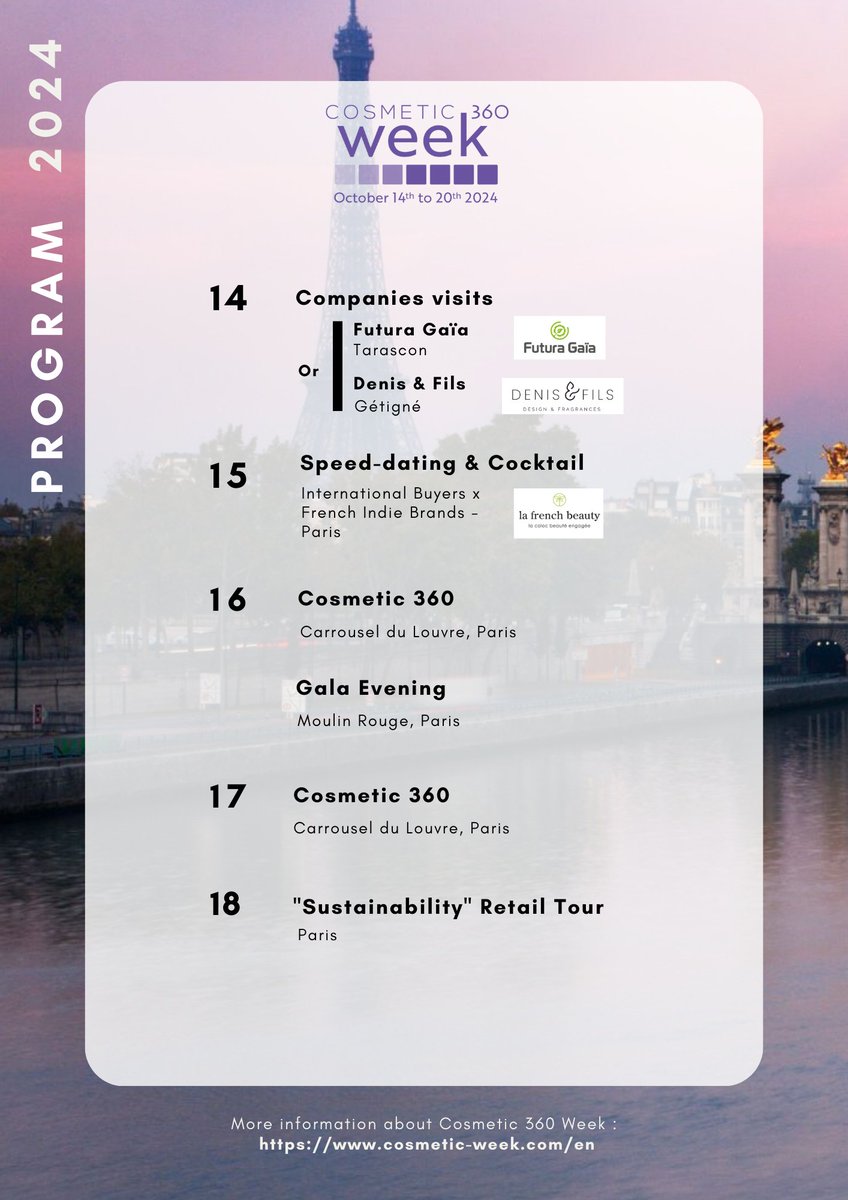 [COSMETIC 360 WEEK: DON'T MISS OUR INTERNATIONAL EVENT! ✨]

Join us from October 14 to 20, 2024, for a B2B week dedicated to innovation in the perfume and cosmetics industry.

Here's what you can expect during the week:

#cosmetic360week #paris #beauty