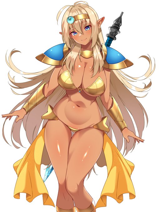 うちの90年代風?ビキニアーマーエルフちゃんも…(^o^)肩アーマーとかサークレット謎のオーブとかね 