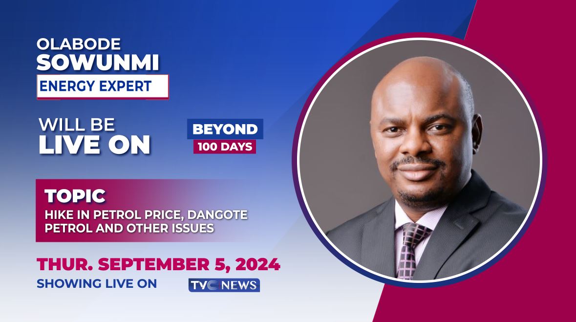 tvcnewsng's tweet image. It's another edition of #beyond100days on #TVCNews
Watch on Dstv Ch. 418, Gotv Ch. 25, Startimes Ch. 307, Sky Ch. 524, PlayTV Ch. 801, and our YouTube channel @tvcnewsnigeria
Energy expert, Olabode Sowunmi will be live at 6pm to discuss the hike in recent petrol price, Dangote