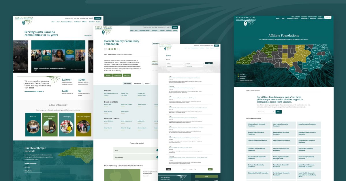 The newly redesigned NCCF site serves to inform NC students and communities of grants and scholarships available to them via filterable news, an interactive map, and strategically organized resources for different audience types. Visit the site at nccommunityfoundation.org