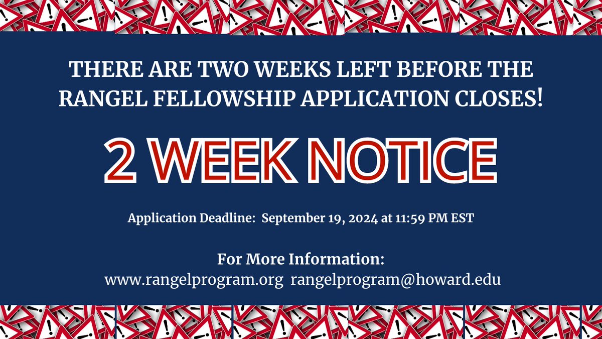 ⏰The 2025 Rangel Graduate Fellowship application closes in 2 weeks! 🌟 Apply by September 19, 2024, at 11:59 PM EDT to kickstart your diplomatic career and make a global impact. Don’t miss this opportunity to shine! ✨🌍