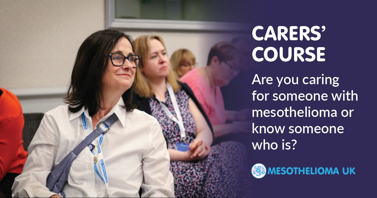 Mesothelioma UK (@mesouk) on Twitter photo Our next Carers' Course starts on 16 October. The weekly one-hour sessions are presented by Mesothelioma Clinical Nurse Specialists. The aim is to help carers know what to expect and who to ask for support. Contact support@mesothelioma.uk.com Our next Carers' Course starts on 16 October. The weekly one-hour sessions are presented by Mesothelioma Clinical Nurse Specialists. The aim is to help carers know what to expect and who to ask for support. Contact support@mesothelioma.uk.com