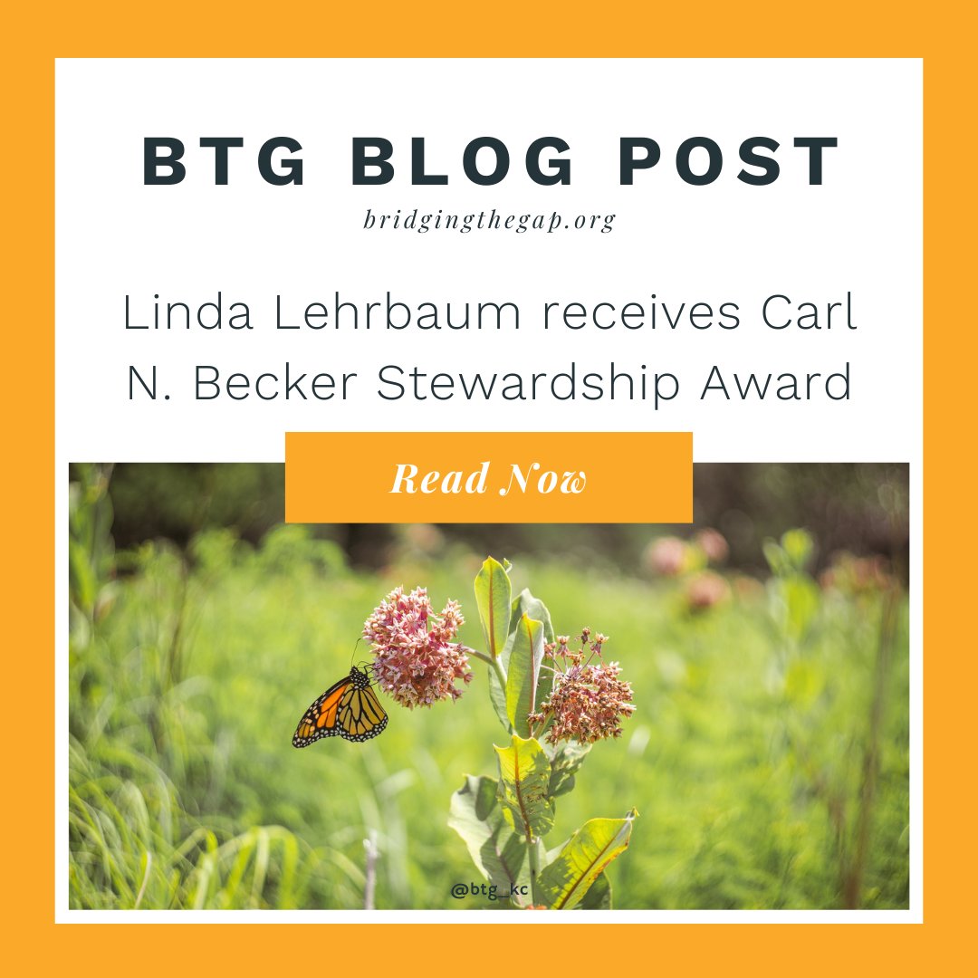 Linda Lehrbaum, who managed Bridging The Gap’s Kansas City WildLands program for more than 20 years, is being honored by the Natural Areas Association with the Carl N. Becker Stewardship Award. Learn more about Linda's work by visiting our blog!