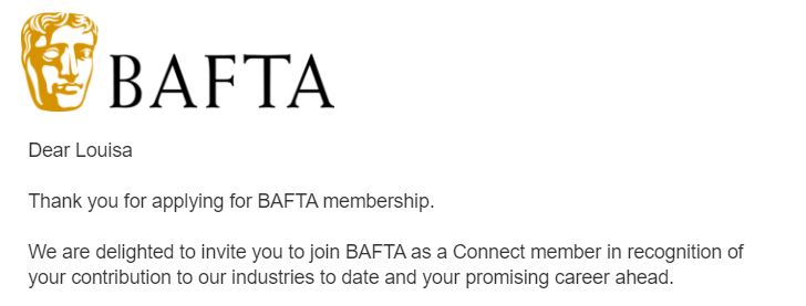 member of BAFTA connect yay! is this the sort of thing people put in their twitter bio?