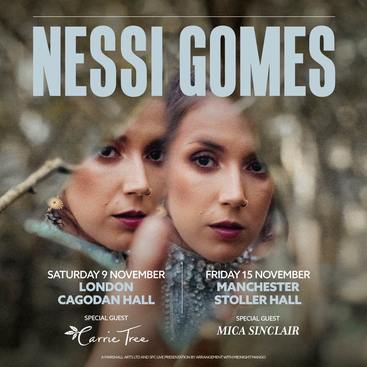 Joining <a href="/nessigomesmusic/">Nessi Gomes</a> as special guests on her upcoming UK tour are the amazing and captivating singer songwriter <a href="/carrietree/">Carrie Tree</a> at <a href="/cadoganhall/">Cadogan Hall</a> London on 9 November &amp; <a href="/micasinclair/">mica sinclair</a> at <a href="/StollerHall/">The Stoller Hall</a> Manchester on 15 November. Get tickets: marshall-arts.com/tours/nessigom…