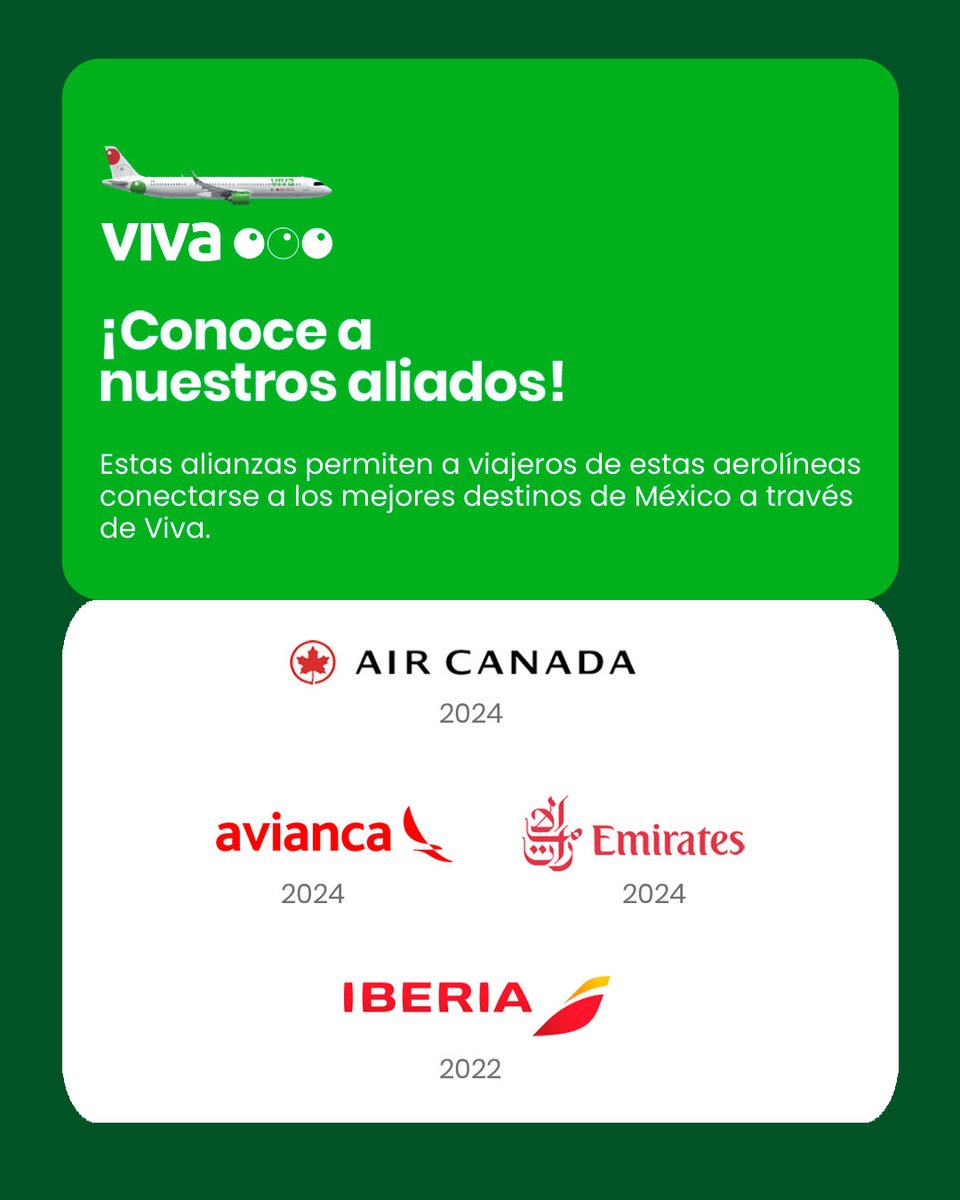 Viva (@vivaaerobus) on Twitter photo ¡<a href="/AirCanada/">Air Canada</a> se suma a nuestra red de aliados! 🌍💚 Con esta nueva alianza, fortalecemos nuestras conexiones y seguimos creciendo. ¡Estamos listos para alcanzar nuevas alturas! ✈️ ¡<a href="/AirCanada/">Air Canada</a> se suma a nuestra red de aliados! 🌍💚 Con esta nueva alianza, fortalecemos nuestras conexiones y seguimos creciendo. ¡Estamos listos para alcanzar nuevas alturas! ✈️