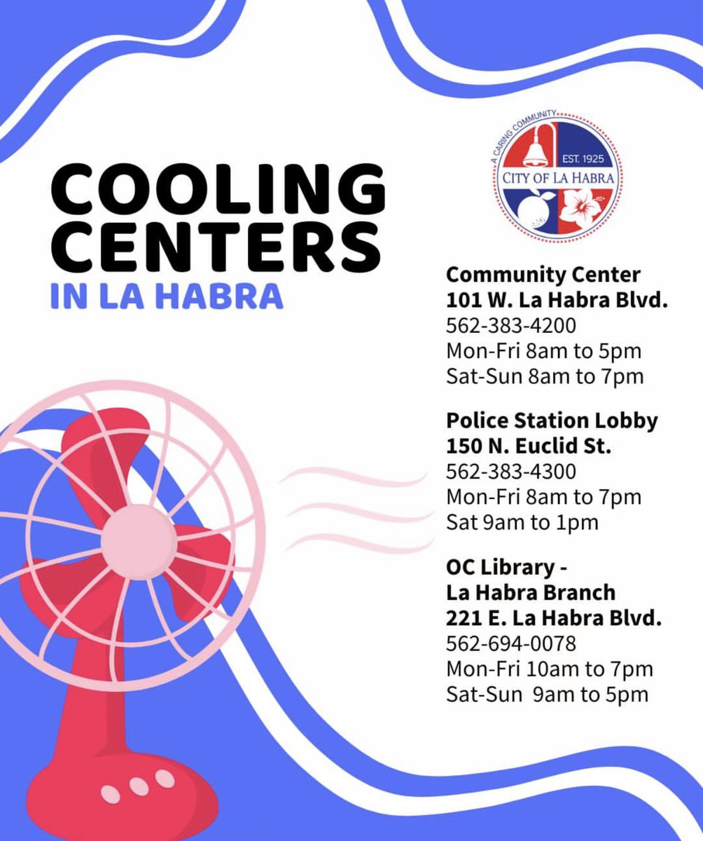 AsmPacheco's tweet image. #AD64 is experiencing dangerously hot conditions for the next few days. With temps over 100 degrees, remember to avoid strenuous outdoor activity, drink plenty of H2O and check on your pets! If you need a respite from the heat, cooling centers are open across the district. ⬇️