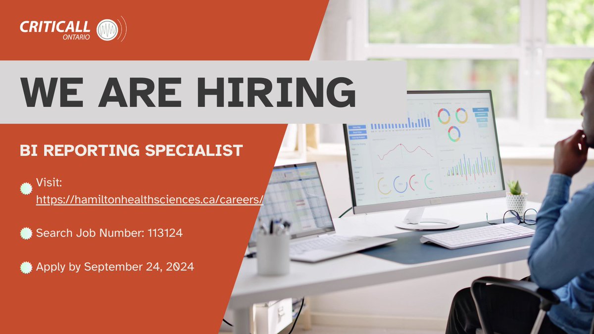 We're looking for a BI Reporting Specialist to join our team! Visit: hamiltonhealthsciences.ca/careers/ and search Job #113124 for more info