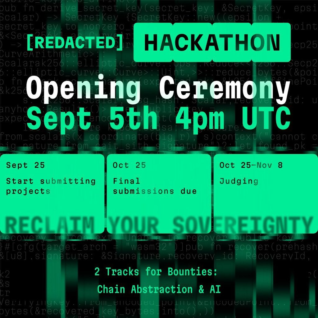 🌟 Join the NEAR [REDACTED] Online Hackathon Opening Ceremony NOW! 🙌

An 8-week online Hackathon starting today. And take home a share of $500K in bounties.  

➡️ Catch it live here youtube.com/live/lrvOVPEbW…

Don’t forget to register if you haven't yet: redacted.devpost.com
