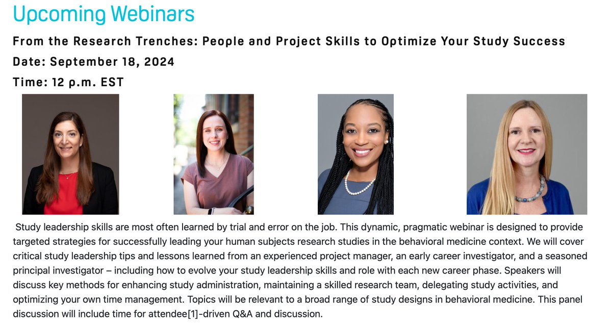 Join us in two weeks at an SBM Behavior Change Grand Rounds webinar (co-sponsored <a href="/SBMCancerSIG/">SBMCancerSIG</a>)! 
🗒️From the Research Trenches: People and Project Skills to Optimize Your Study Success
📅 Wednesday September 18, 2024 @ 12pm EST

✔️Register here: sbm.execinc.com/edibo/BCWebina…