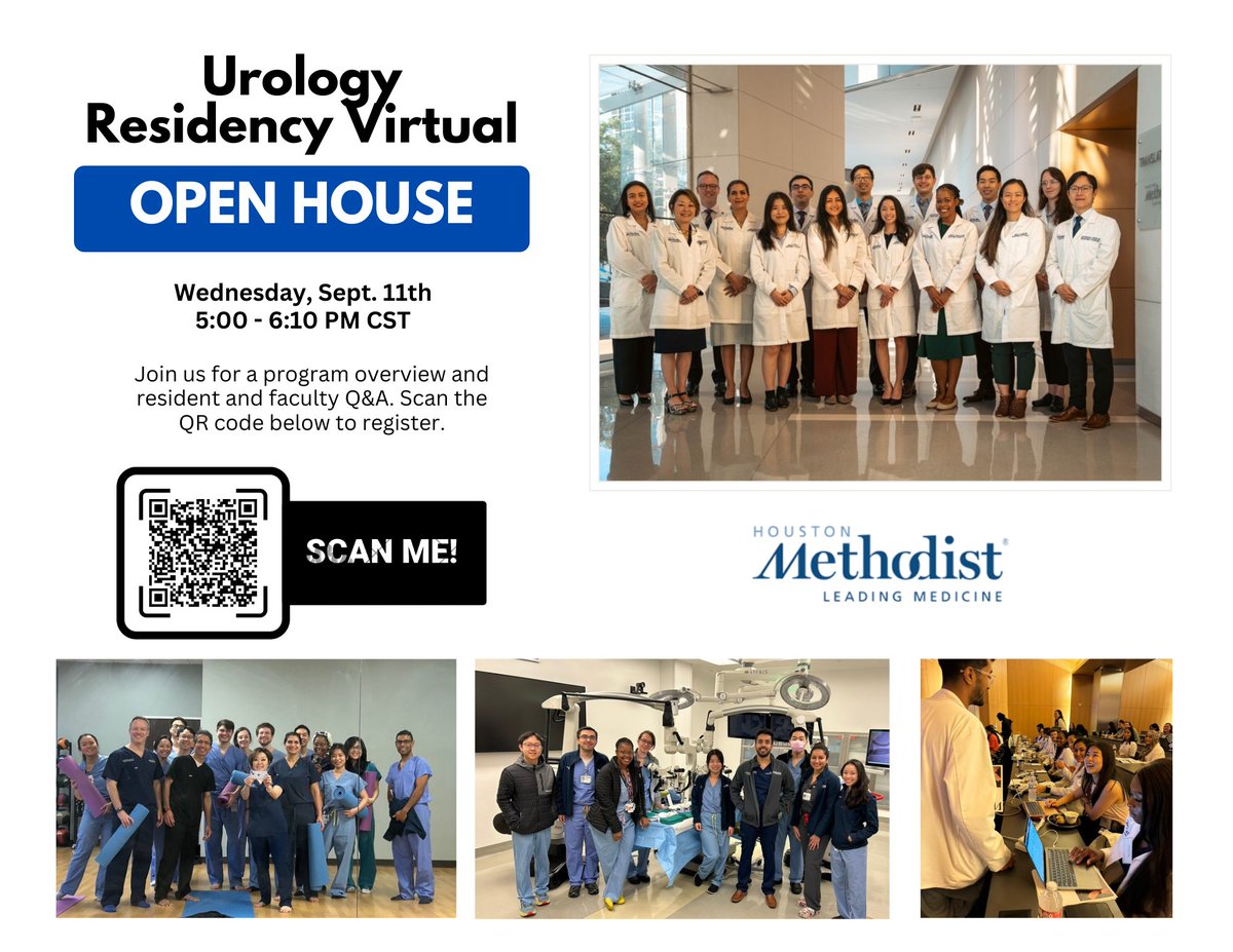 Houston Methodist Urology and Residency Program (@hmethodisturo) on Twitter photo Want to learn more about the Houston Methodist Urology Residency program? Register for our virtual open house on Wednesday, Sept. 11th. Join us and get to meet our amazing faculty and residents!
Register: houstonmethodist.zoom.us/meeting/regist…
#HMHUrology <a href="/Uro_Res/">The Urology Applicant ⚕</a> <a href="/UroResidency/">UroResidency</a> <a href="/Uro_Stream/">UroStream</a> Want to learn more about the Houston Methodist Urology Residency program? Register for our virtual open house on Wednesday, Sept. 11th. Join us and get to meet our amazing faculty and residents!
Register: houstonmethodist.zoom.us/meeting/regist…
#HMHUrology <a href="/Uro_Res/">The Urology Applicant ⚕</a> <a href="/UroResidency/">UroResidency</a> <a href="/Uro_Stream/">UroStream</a>