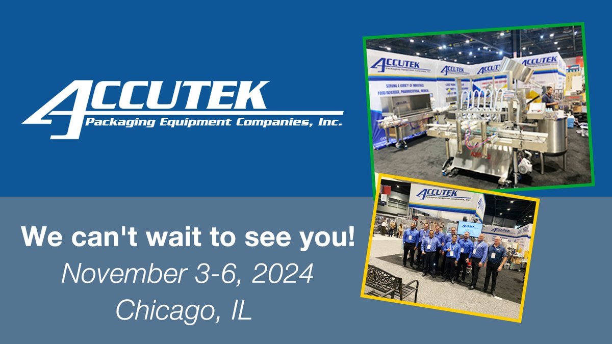 AccutekPkg's tweet image. We are excited to announce that #Accutek will once again be showcasing at PACKEXPO International this November! Join us at Booth #S-2166 to discover our latest innovations in packaging machine systems. #packagingmachine #accutekpkg #packexpo