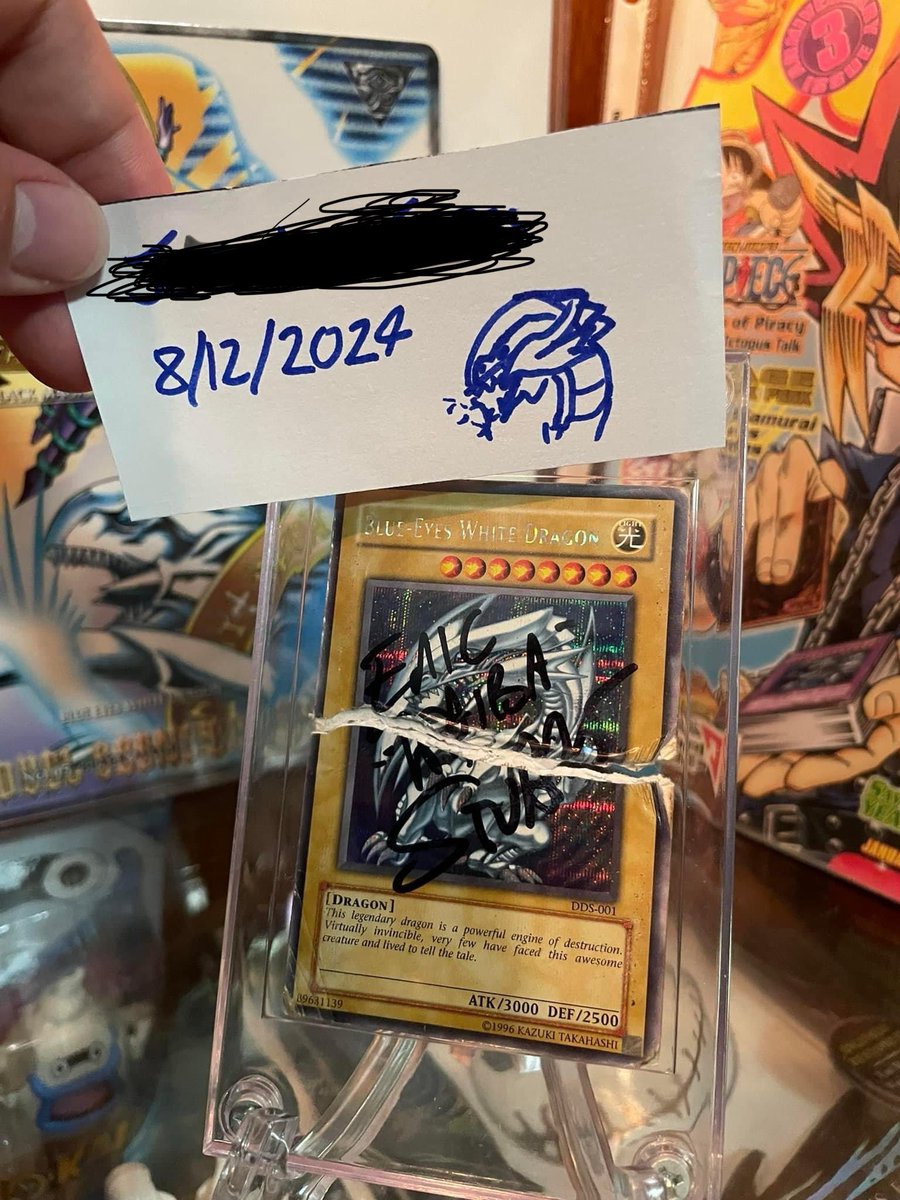 This guy is selling a DDS Blue-Eyes signed and ripped in half by Kaiba’s voice actor, Eric Stuart. Definitely one of the most unique things I’ve seen :))