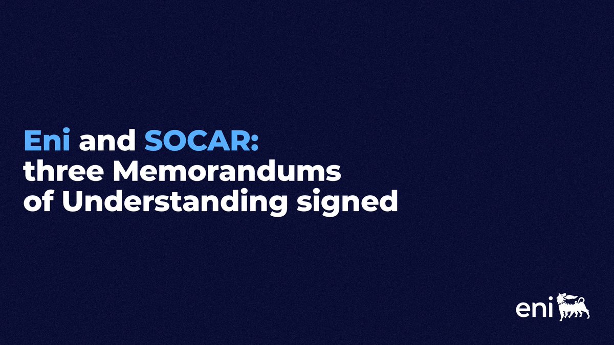 eni's tweet photo. We have signed three MoUs with @SOCARofficial to strengthen our cooperation in #energysecurity, reduce greenhouse gas emissions and explore #biofuel production opportunities, furthering our #decarbonisation efforts in the countries we operate in.

https://t.co/6WAsUfS0xZ https://t.co/snlcgCxIuO