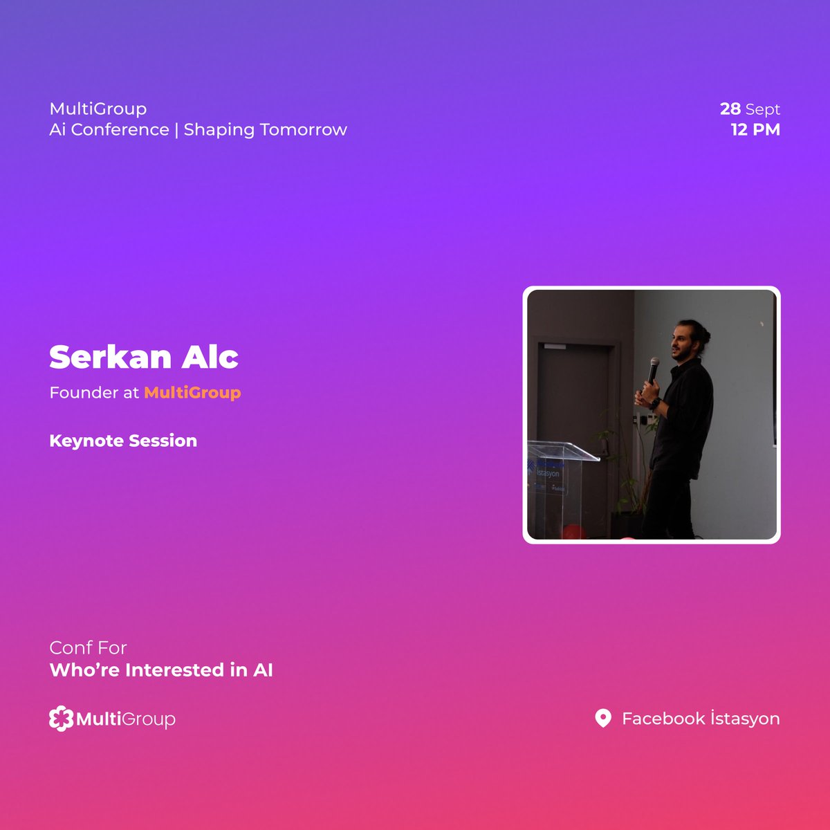 MultiGroup (@devmultigroup) on Twitter photo Gün geçtikçe AI Conference Shaping Tomorrow heyecanı büyümeye devam ediyor! 🎉
Değerli konuğumuz  <a href="/Aserkanalc/">Serkan Alc</a> , ilham verici Keynote konuşmasıyla etkinliğimizde bizlerle olacak. 🥳
Eğer sen de yapay zeka alanında kendini bir adım ileri taşımak, yeni insanlarla tanışmak ve Gün geçtikçe AI Conference Shaping Tomorrow heyecanı büyümeye devam ediyor! 🎉
Değerli konuğumuz  <a href="/Aserkanalc/">Serkan Alc</a> , ilham verici Keynote konuşmasıyla etkinliğimizde bizlerle olacak. 🥳
Eğer sen de yapay zeka alanında kendini bir adım ileri taşımak, yeni insanlarla tanışmak ve