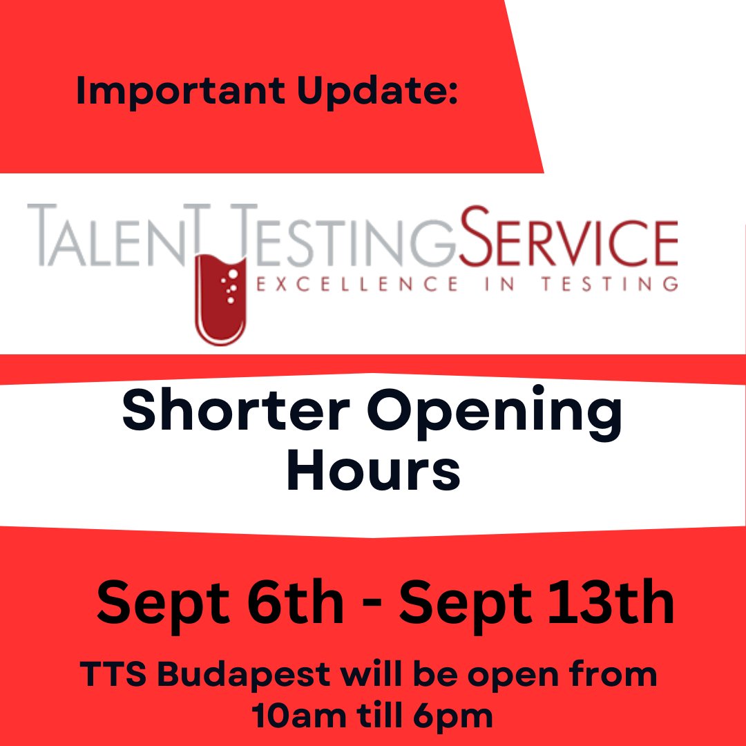EuropeTts's tweet photo. TTS Budapest will be open from 10am till 6pm between the 6th and 13th of September @TalentTesting https://t.co/f3kjqD0DoN