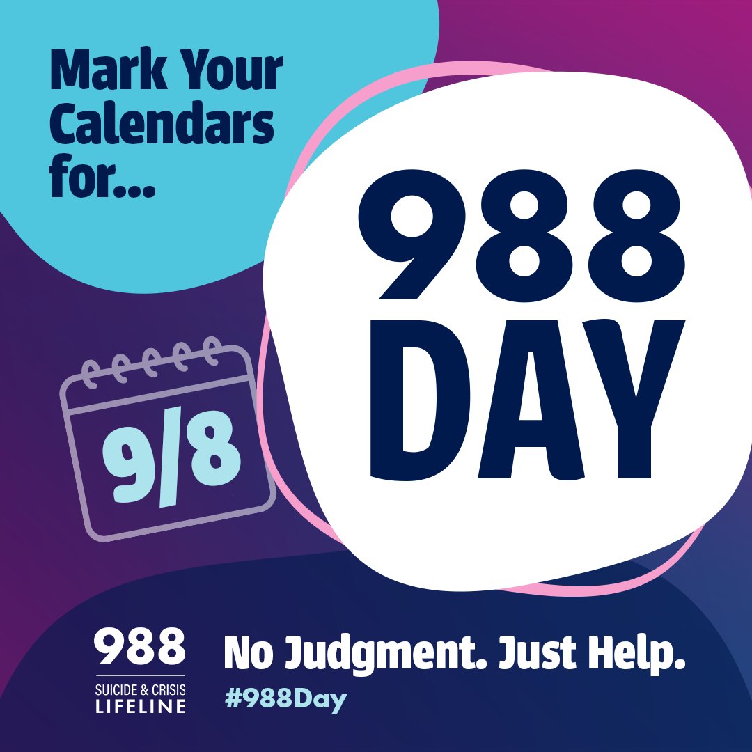 September 8th is #988Day! Did you know that the 988 Lifeline offers free, confidential support 24/7 to anyone experiencing a crisis? If you or someone you know needs help, call/text 988 or visit 988lifeline.org to be connected to a trained crisis counselor. 💙#988Lifeline