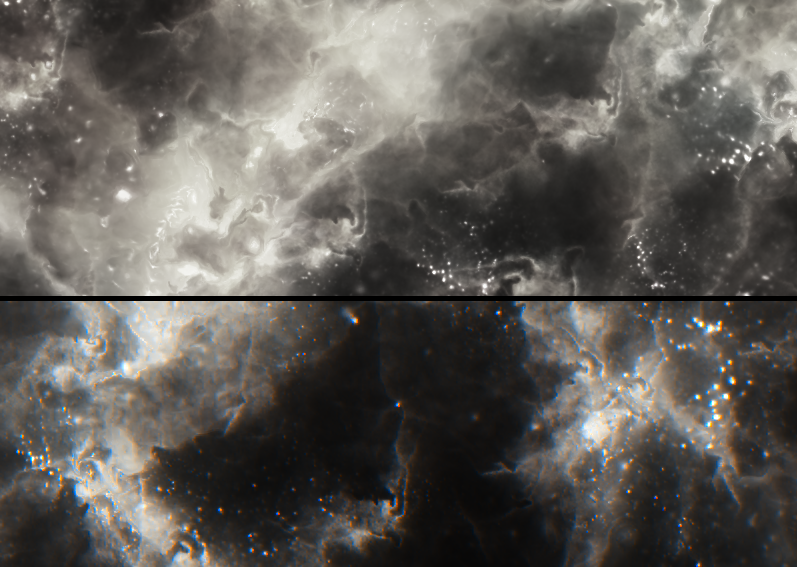 Easy chromatic aberration hack:

col.rgb += dFdx(col.rgb)*vec3(3,0,-3);
