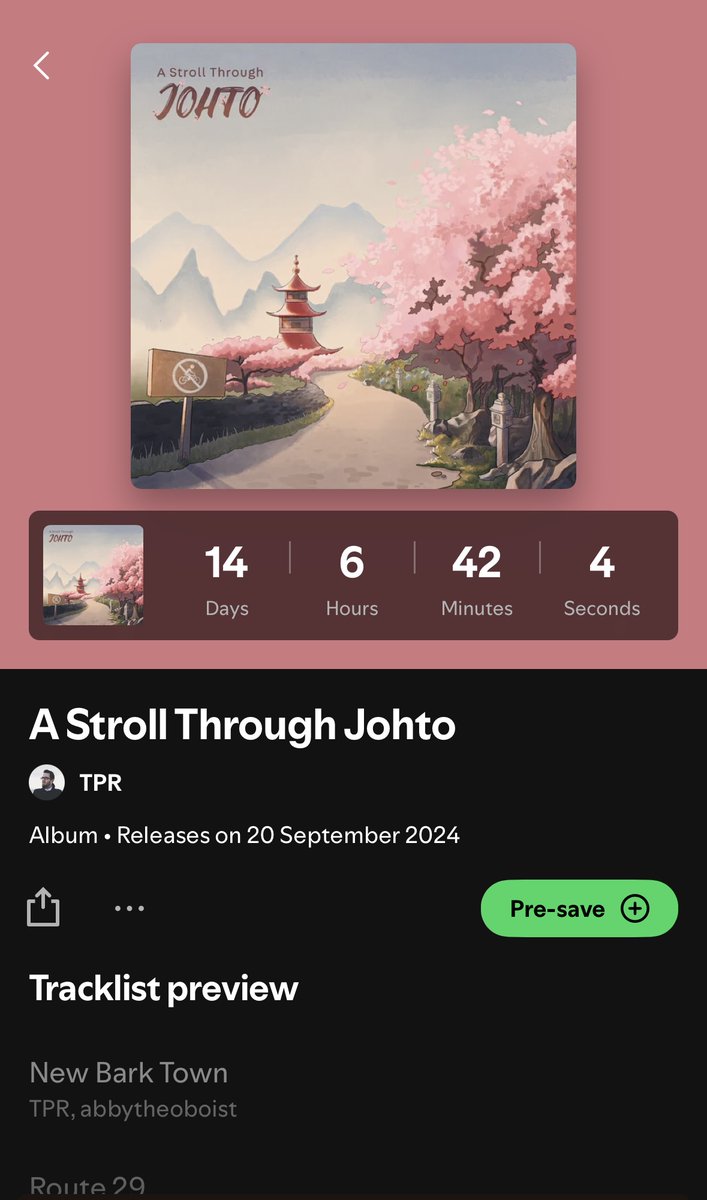 TPR (@tprpiano) on Twitter photo A Stroll Through Johto will be released on 20 September. You can pre-save on Spotify countdown page here open.spotify.com/prerelease/6D0… A Stroll Through Johto will be released on 20 September. You can pre-save on Spotify countdown page here open.spotify.com/prerelease/6D0…