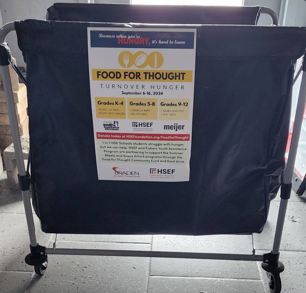 FishersYAP's tweet photo. Have you seen the bins in your school?  The drive starts tomorrow!  

@hseschools
@hsefoundation
#FoodforThought
#TurnoverHunger
#foodDrive https://t.co/4Sc0wy3gyP