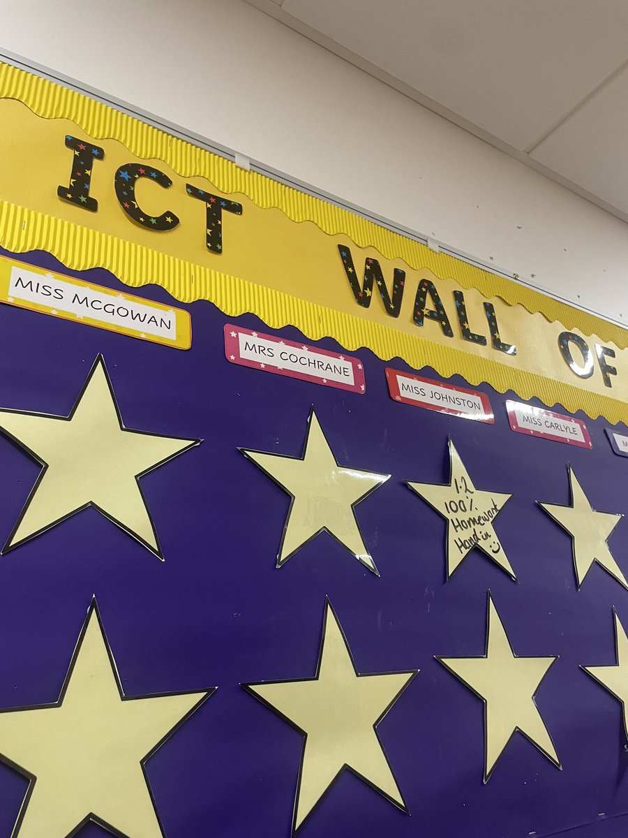 ⭐️🌟The ICT Wall of Fame has its first member 🌟⭐️ 
Every single pupil is Miss Johnstones 1.2 ICT class handed in their homework on time! 🥳
Who will join 1.2 on the wall next?! 🤞🏼