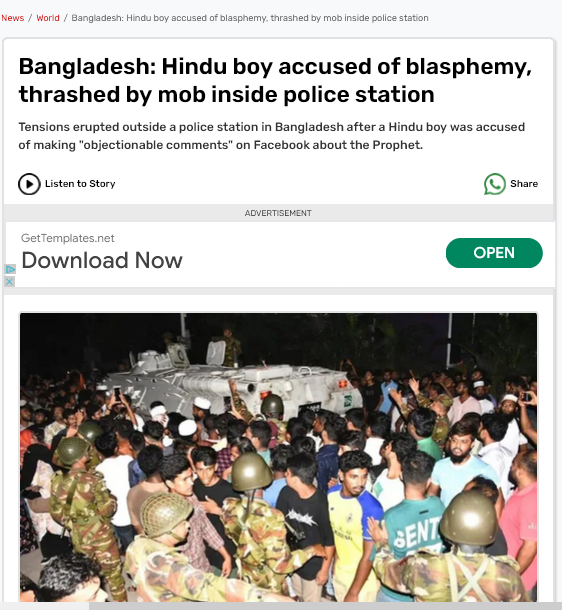 CoHNAOfficial's tweet photo. Horrific mob violence against #BangladeshiHindus continues.  In the last 24 hours, we saw raw and graphic imagery of a 15-year-old #Hindu boy being #lynched in a POLICE STATION, as security personnel watch. What freedom and security can the minority Hindus of #Bangladesh expect in a setup like this where institutions perpetrate/support anti-Hindu hate? 

This weaponization of so called #hatespeech and #blasphemy laws is an increasingly global trend--one that needs to be fought vigorously. 

The continued silence of the media and #HumanRights groups in the face of these sustained and brutal attacks is telling in itself. 

https://t.co/zHq9VTGhTE
#savebangladesihindureligion #bangladeshihindusunderattack2024 #bangladeshihindusgenocide
