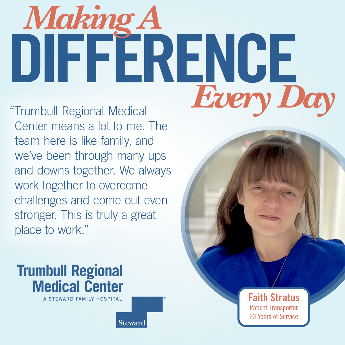 Our amazing team makes us who we are at Trumbull Regional Medical Center. Each member is making a difference every day. #TeamSpotlight #patienttransport #thankyou

Learn more about our award-winning, individualized services here: trumbullregional.org.
