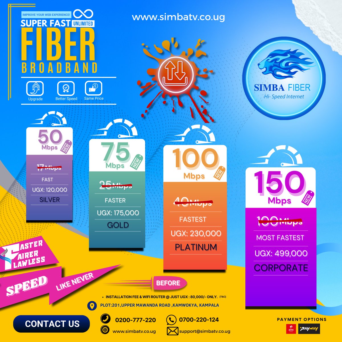 "EXCITING NEWS! Upgrade your internet experience with us! We're thrilled to announce that we've INCREASED OUR SPEEDS without increasing our prices!  #FasterInternet #SamePrice #GreatQuality #InternetUpgrade #ReliableConnection #Streaming #Gaming #UpgradeNow"