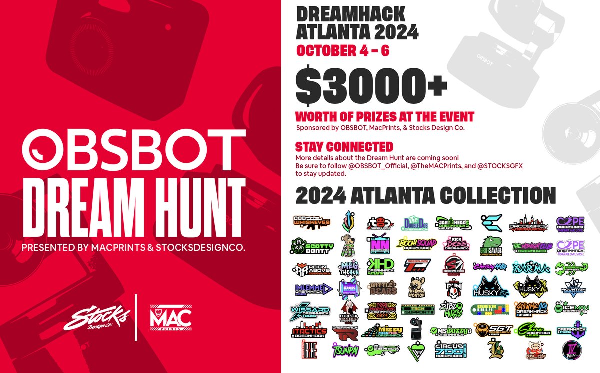 After 5 months of planning, we’re thrilled to finally unveil the <a href="/OBSBOT_Official/">OBSBOT</a> DreamHunt! 🎉👀

Join us at <a href="/DreamHackNA/">DreamHack North America</a> for an epic adventure where $3000+ in prizes are up for grabs! 💰

Expect fun challenges, rare collectibles, and so much more! 😎

Be sure to follow