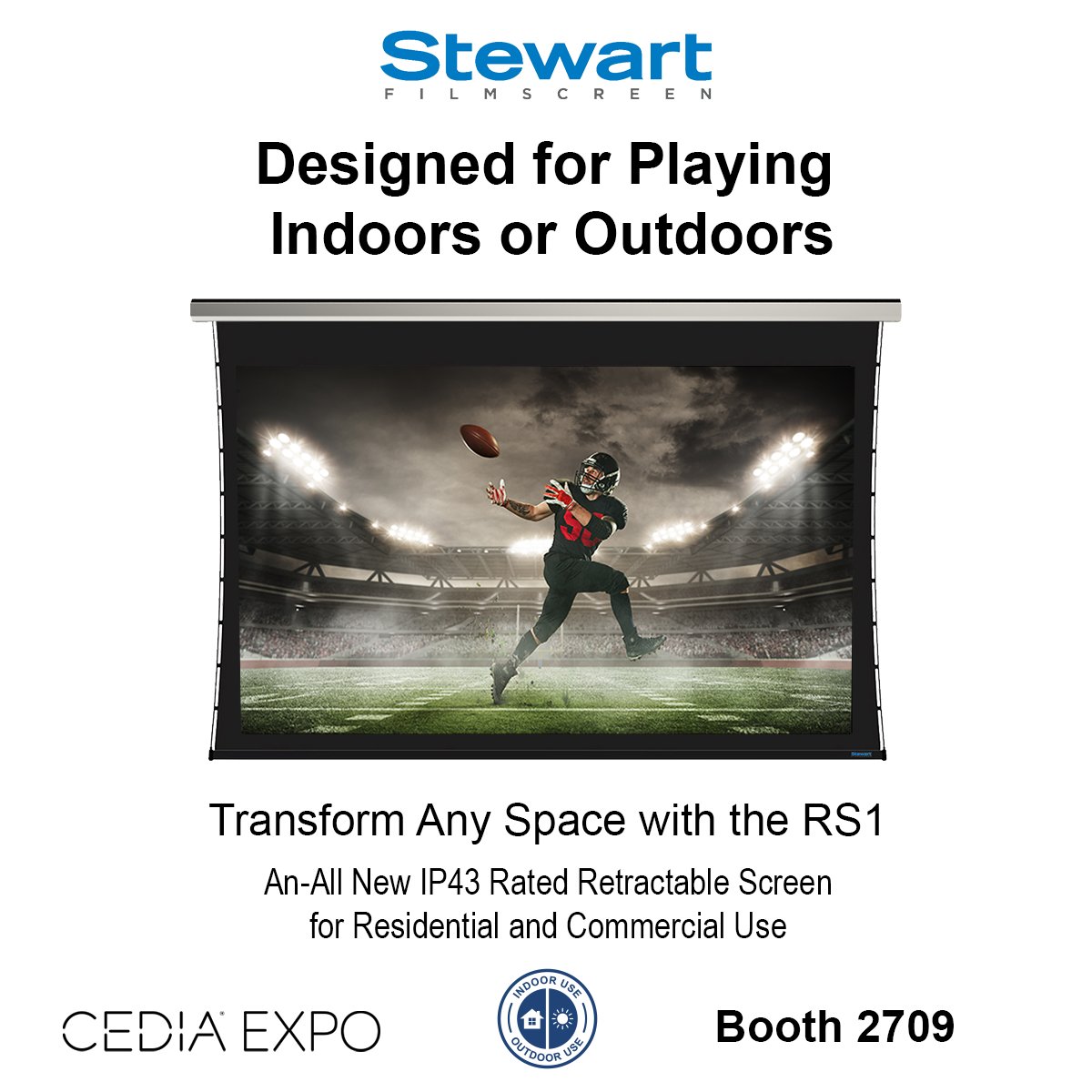 Transform Any Space with the RS1 - Stewart's All-New Retractable Screen is an Outdoor-Rated Motorized Screen for Residential &amp; Commercial Use.
If you're attending CEDIA drop by and get a look at this versatile IP43 rated screen.
#RS1 #StewartFilmscreen #CEDIA #avtweeps